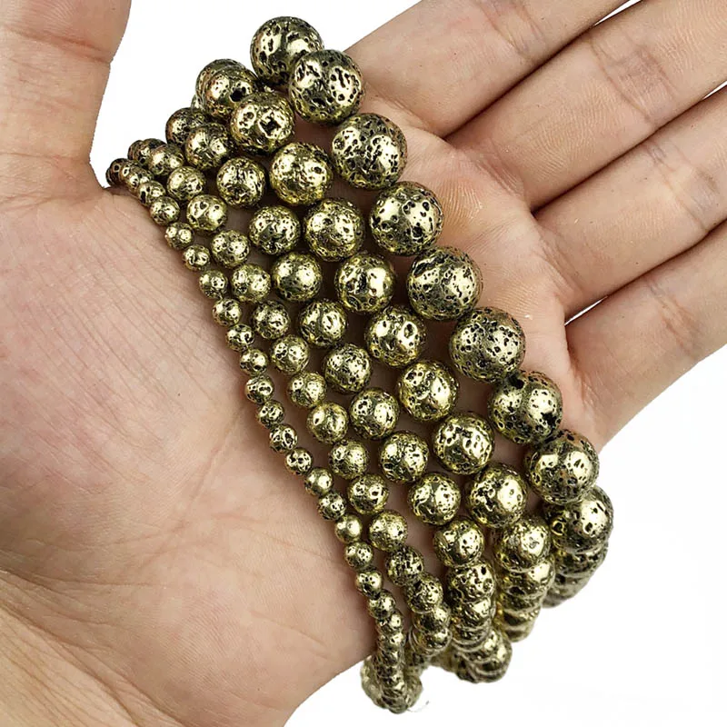 Antique Bronze JHNBY серебряный, черный, серьги из розового золота с натуральным вулканического камня Hematit 4/6/8/10/12 мм круглые бусины для изготовления ювелирных изделий браслет и ожерелье ювелирных изделий DIY - Цвет: Antique Bronze