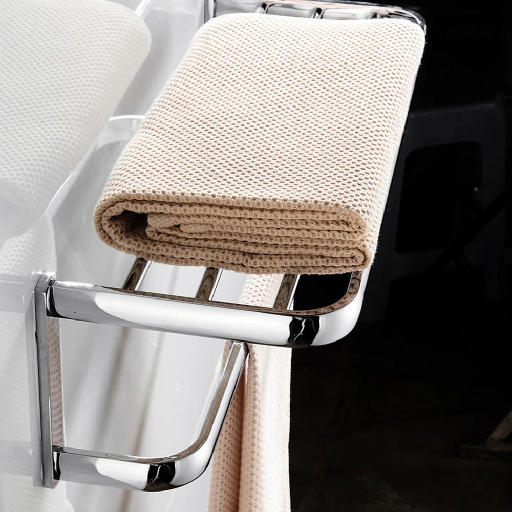 

1pc Wall-mounted Bath Towel Rack Household Bathroom Storage Rack (Silver)