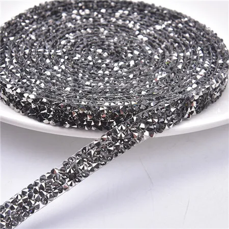 Glass Black Diamond 5 ярдов/партия BlingBling AB rhienstone сетка отделка стразами цепь окантовка кристалл свадебные аппликации платья ремесла 10 мм ширина - Цвет: Glass Black Diamond