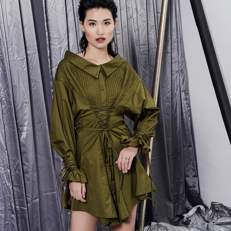 DEAT 2020 Новое весеннее и летнее модное женское платье с отложным воротником