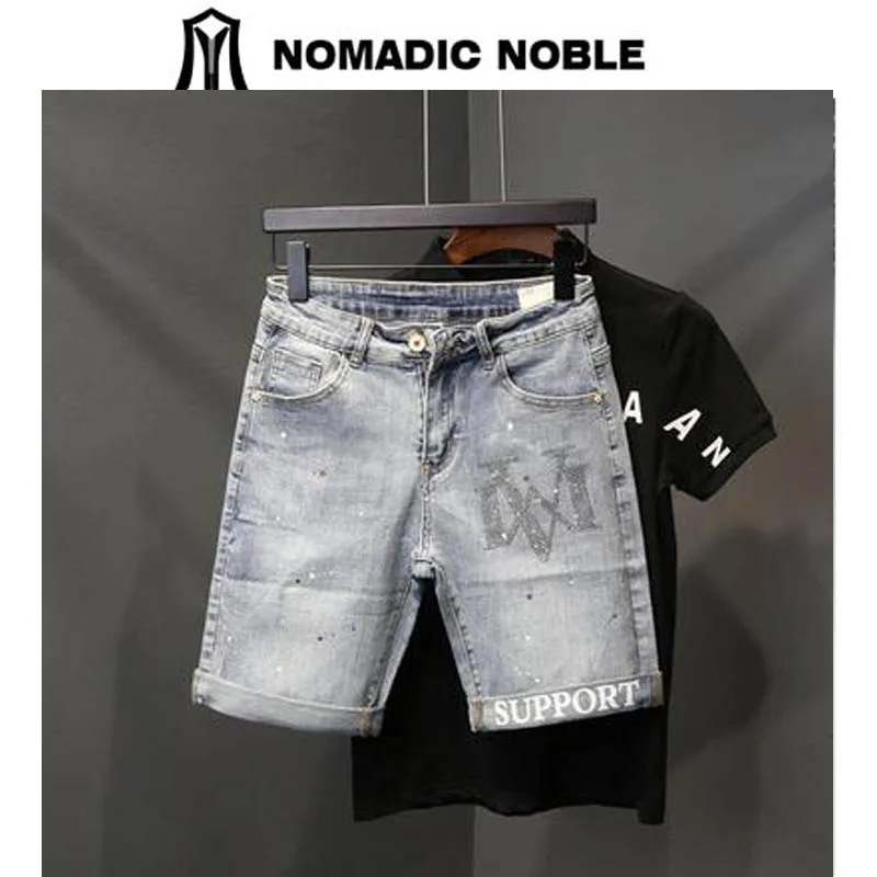 

Летние джинсовые шорты для мужчин Instagram Новый Популярный Логотип корейская мода универсальные дырки горячая Распродажа пять брюк