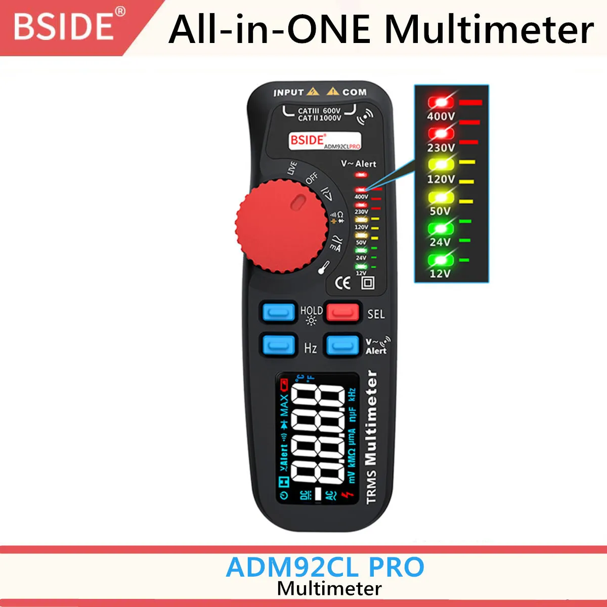 ADM92CL PRO BSIDE Модернизированный Цифровой мультиметр цветной ЖК-цифровой мультиметр 6000 отсчетов TRMS авто-диапазон напряжения Ампер Ом Гц Кепка темп диод - Цвет: ADM92CL PRO