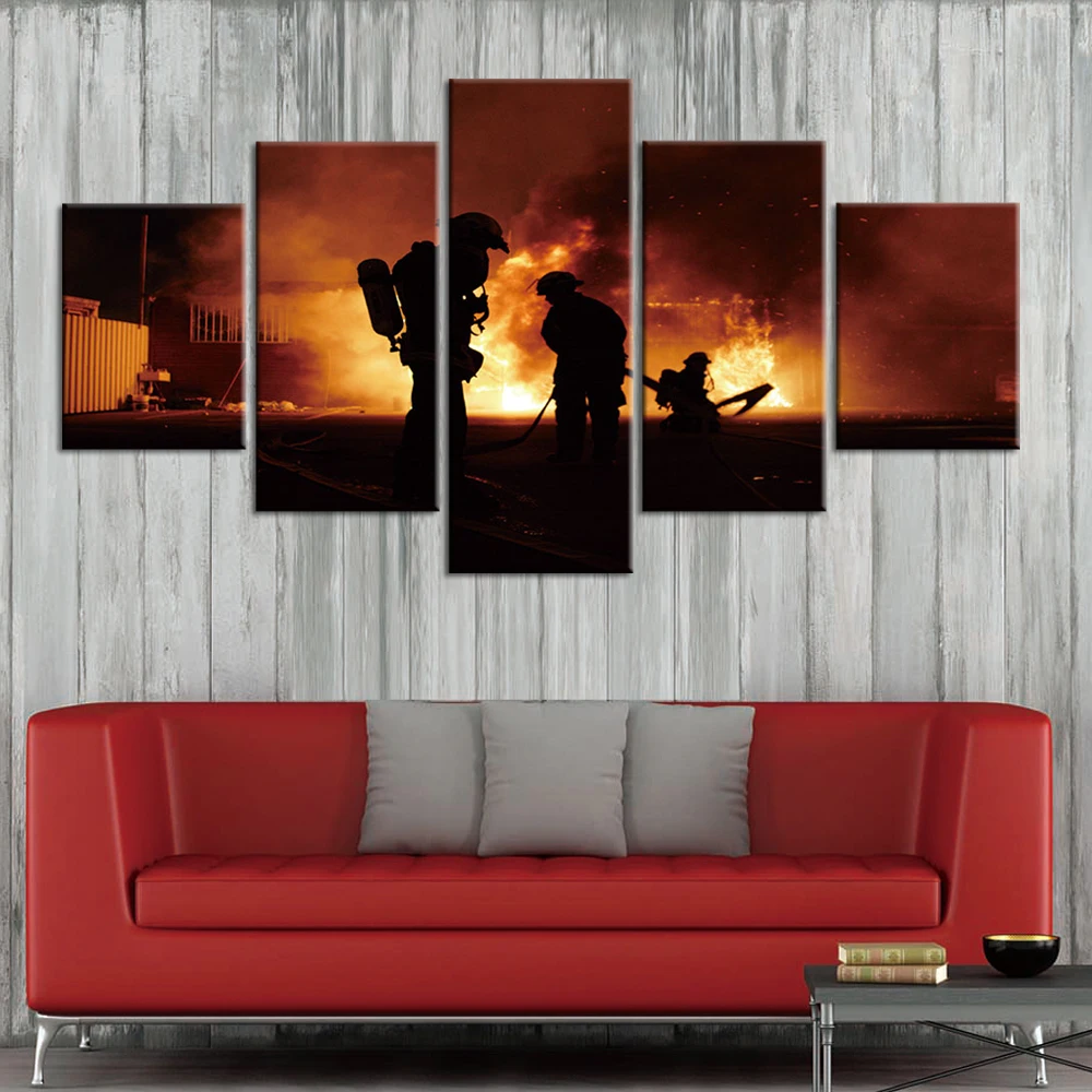 Холст настенные художественные фотографии 5 шт. пожарный живопись Современные