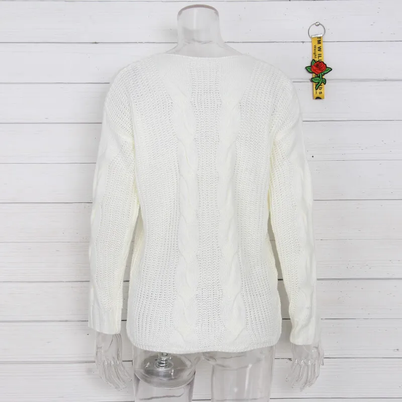 Осенний и зимний свитер новинка пеньковый Однотонный с v образным вырезом