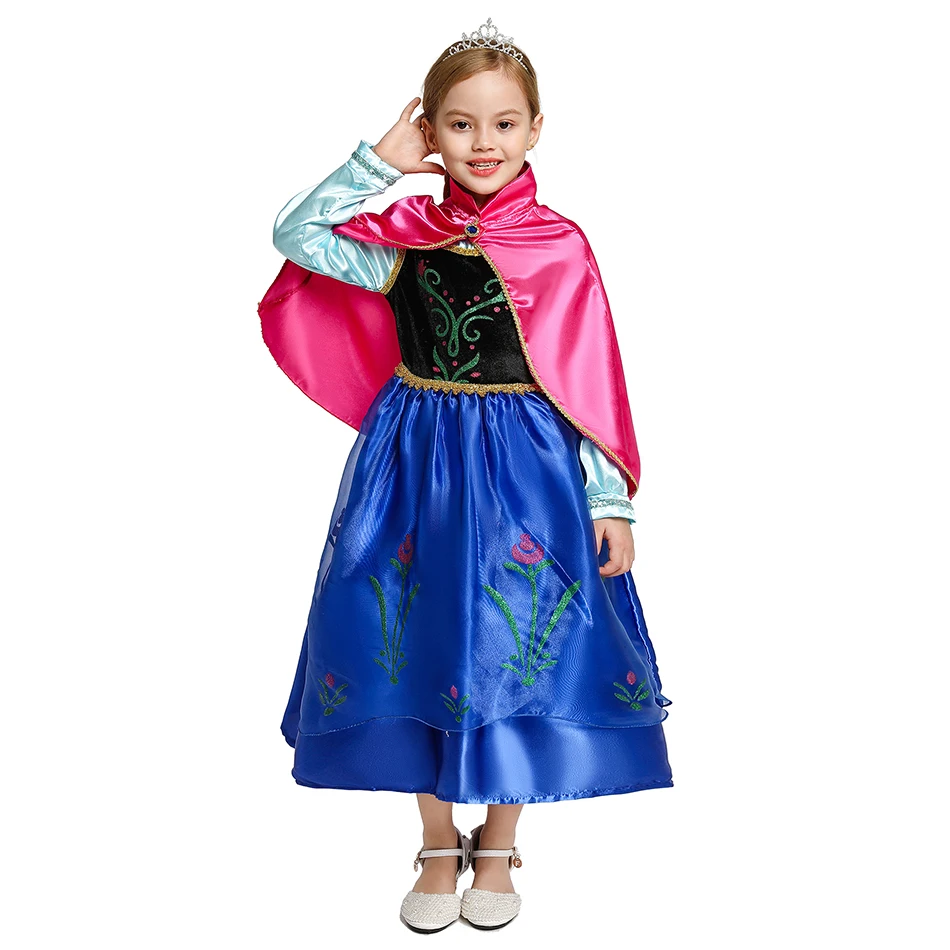 MUABABY Girl Anna Dress up Clothes Children Summer Flower Cotton Queen Elsa Fantasy Princess Halloween Party Costume 2-10T 2020 | Детская