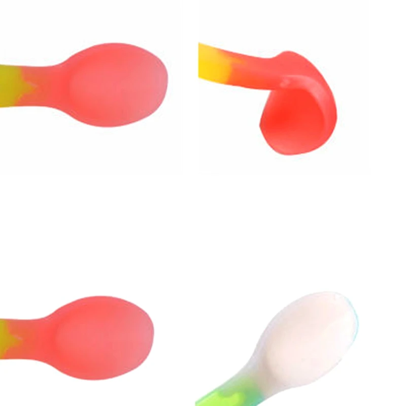 

2Pcs/set Heat Discoloration Safety Baby Feeding Spoon Soft Silicone Flatware 090A