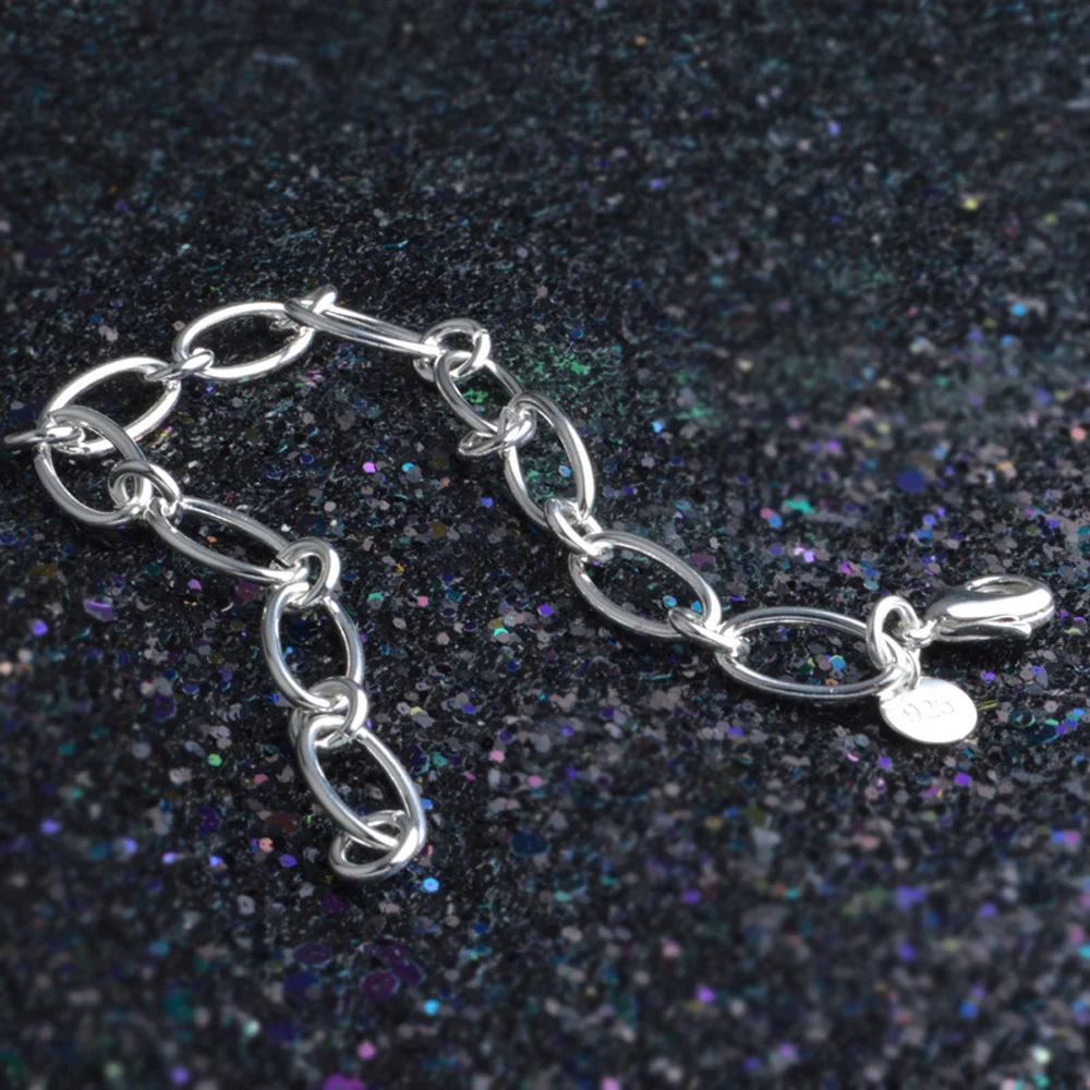 

925 Silver Plated Adjustable Chain Bracelet Hollow Glossy Women Fashion Simple Bangle Jewelry s