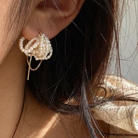 natural freshwater pearl earrings for women fashion vintage pearl beaded ear studs ear wire hyperbole fairy temperament jewelry