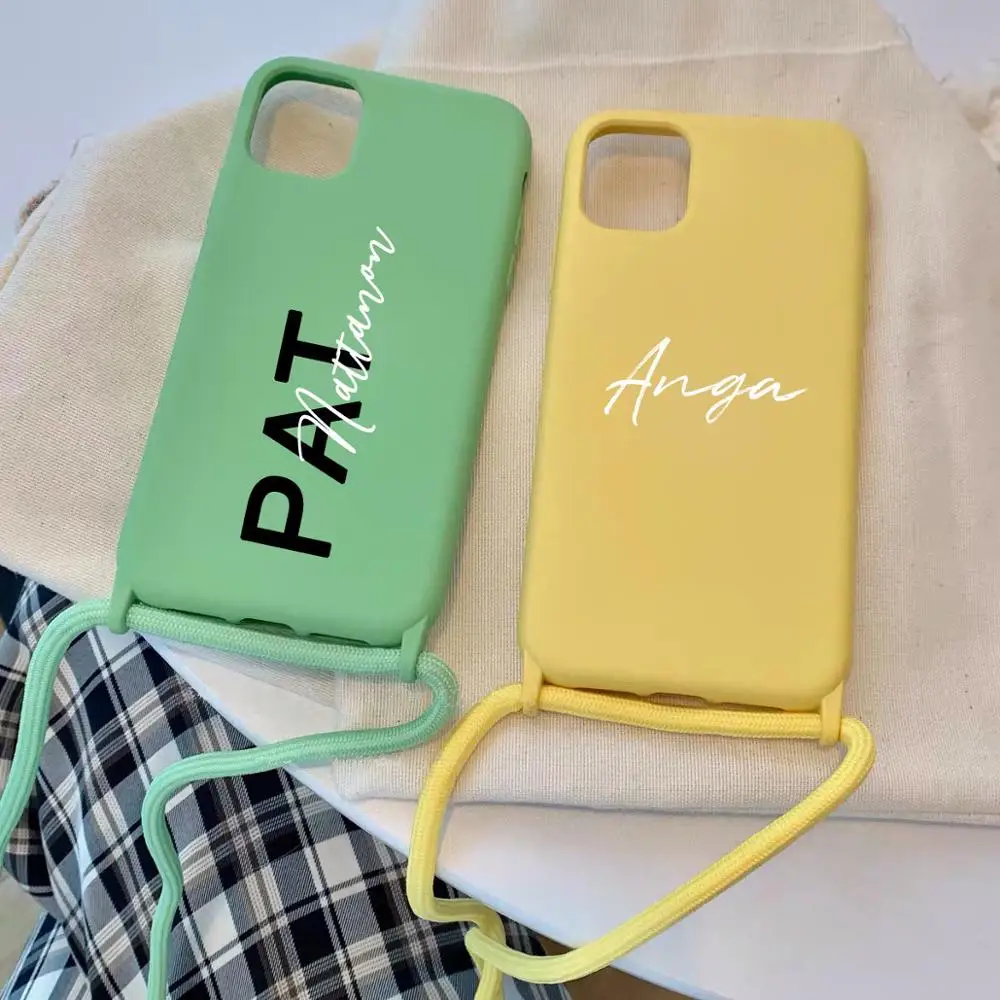 Custom Name Logo Picture TPU case with Sling Necklace Strap For iphone 13 Pro Max 12 mini 11 i12 pro phone case Soft DIY Design