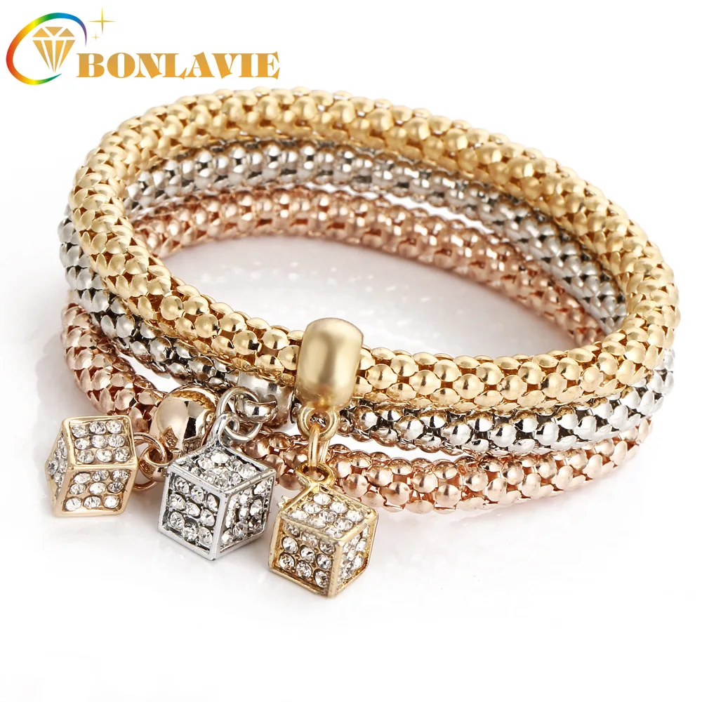 Геометрический квадратный подвесной браслет BONLAVIE эластичная кукурузная цепочка