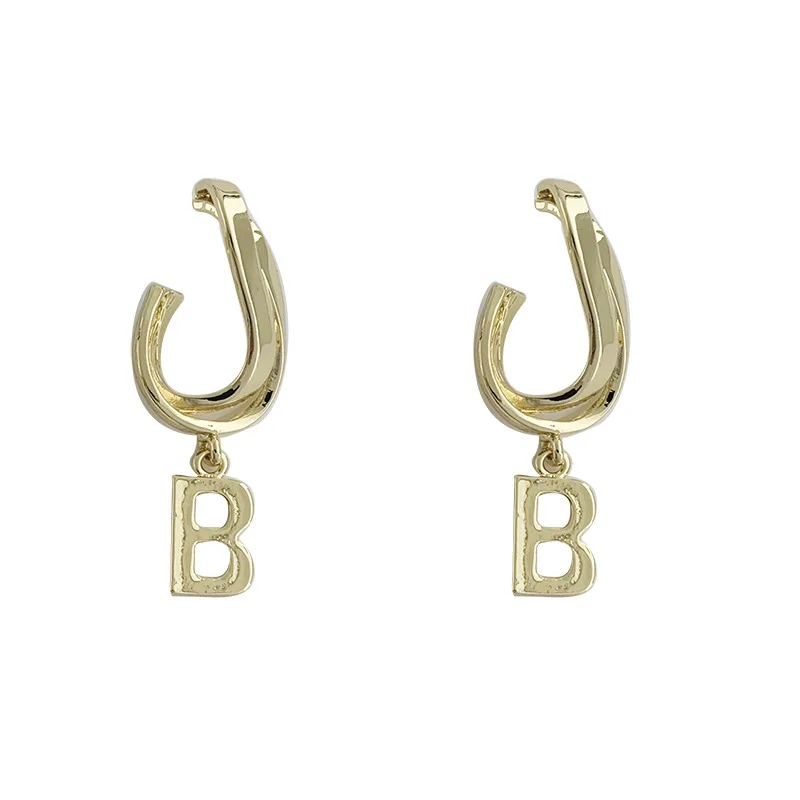 

Unique Design Gold Color Letter B Earrings for Women Metal Alloy Hook Letters Hanging Earrings Statement Minimalist Jewelry