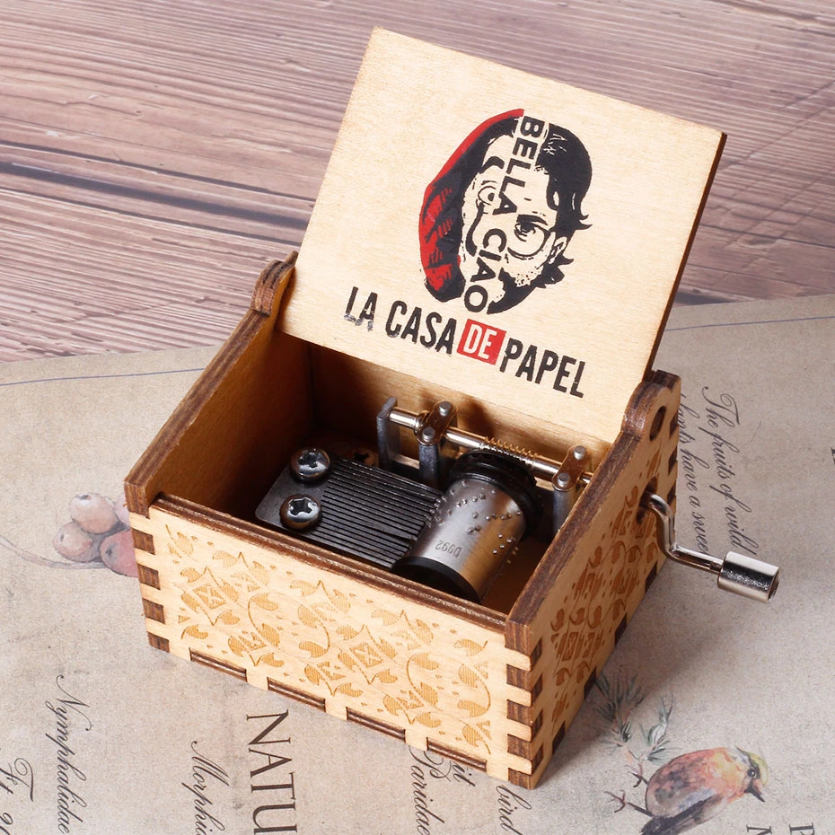 Античная деревянная музыкальная шкатулка с рукояткой LA CASA DE PAPEL Bella Hello Queen для