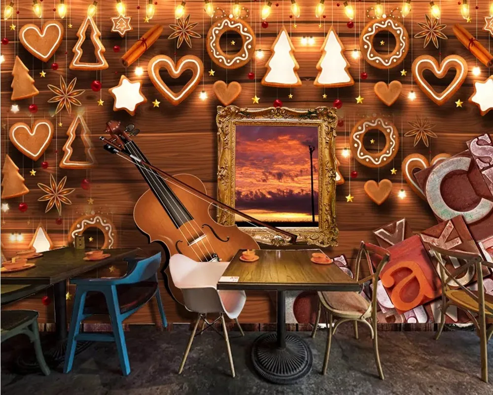 Прямая доставка на заказ обои 3D скрипка письмо Рождество резьба по дереву