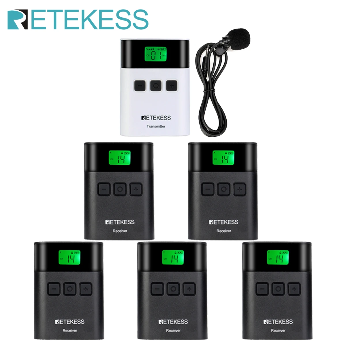 

RETEKESS TT122 Wireless Tour Guide System 1 Transmitter+ 5 Receivers for Church Factory Training Tour Guide Goverment Meeting