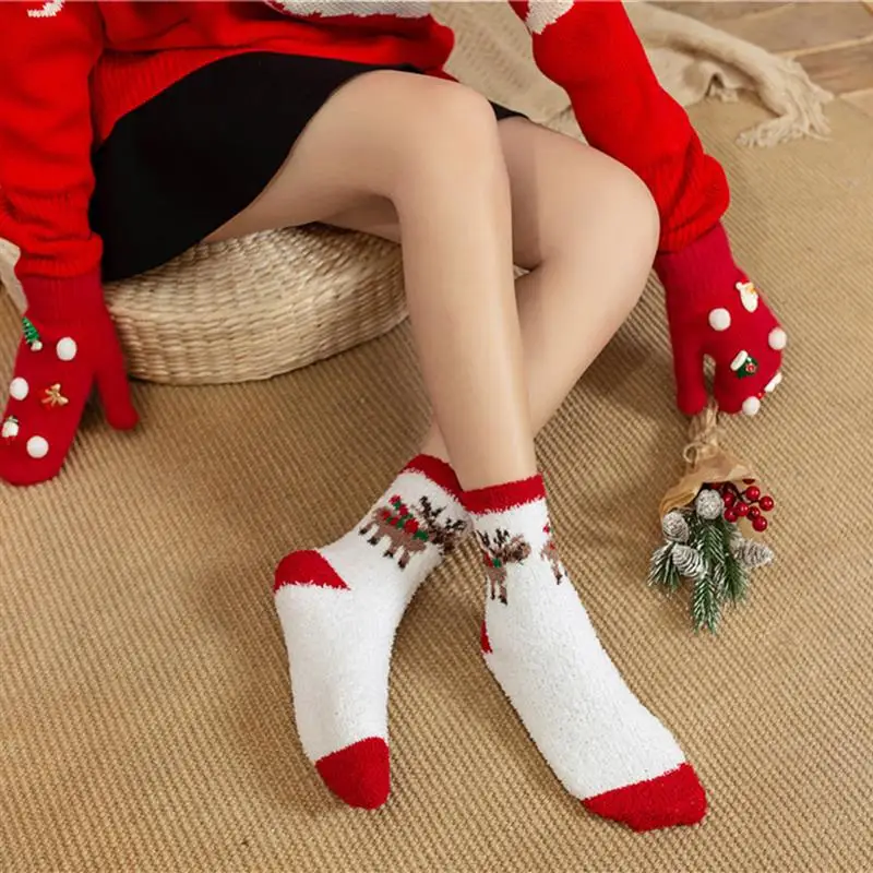 

1 пара рождественских женских носков, носки с изображением Санта-Клауса, снежинки, животных, праздничные теплые модные рождественские носки...
