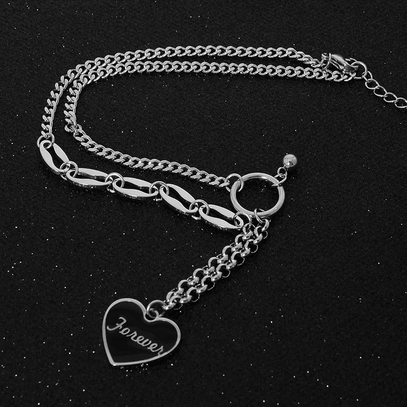 

2021 Stainless Steel Necklace Wholesale Asymmetrical Chain Love Heart Clavicle Chain Female colar feminino prata