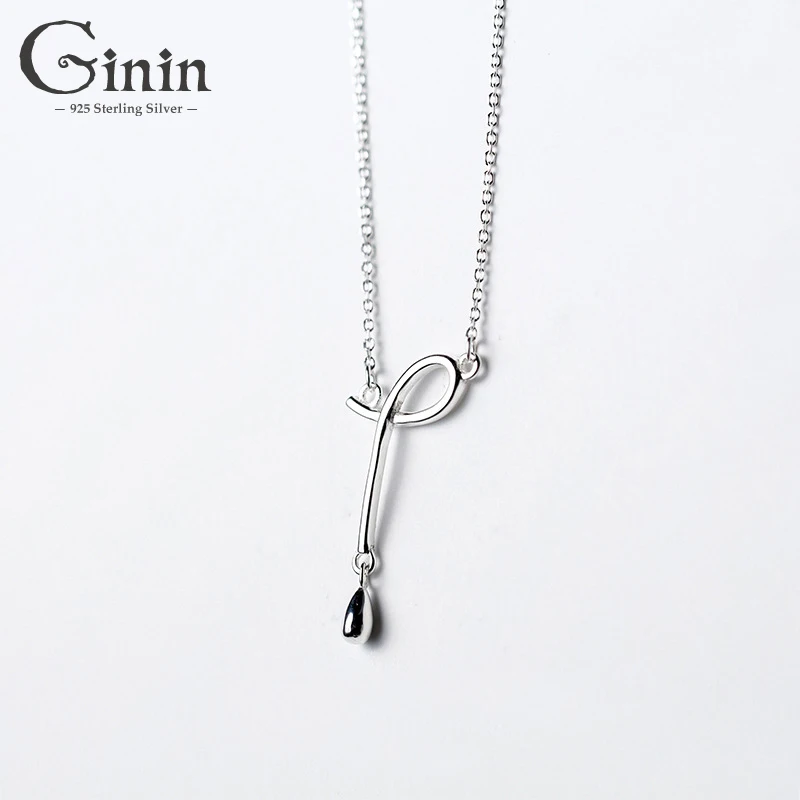 

Ginin 100% 925 Sterling Silver Necklace Women's Korean Style Fresh Hollow Geometric Line Necklace Cool Water Drop Clavicle Chain