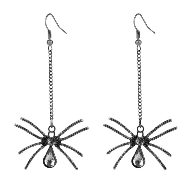 Серьги в виде паука Стразы паук Форма Подвесные серьги пистолет черный