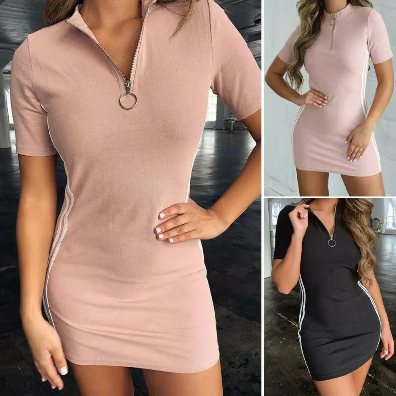 Модное женское облегающее платье-рубашка на молнии с V-образным вырезом и