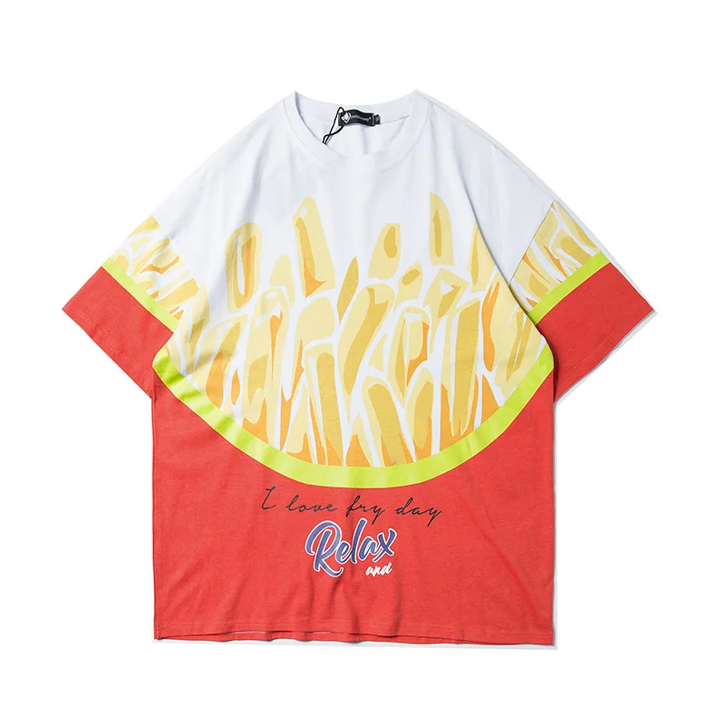 2020 Trendy Design French Fries Print Short Sleeve T-shirt Men Women Summer Couple Hip Hop Street Wear Oversized Top | Мужская одежда