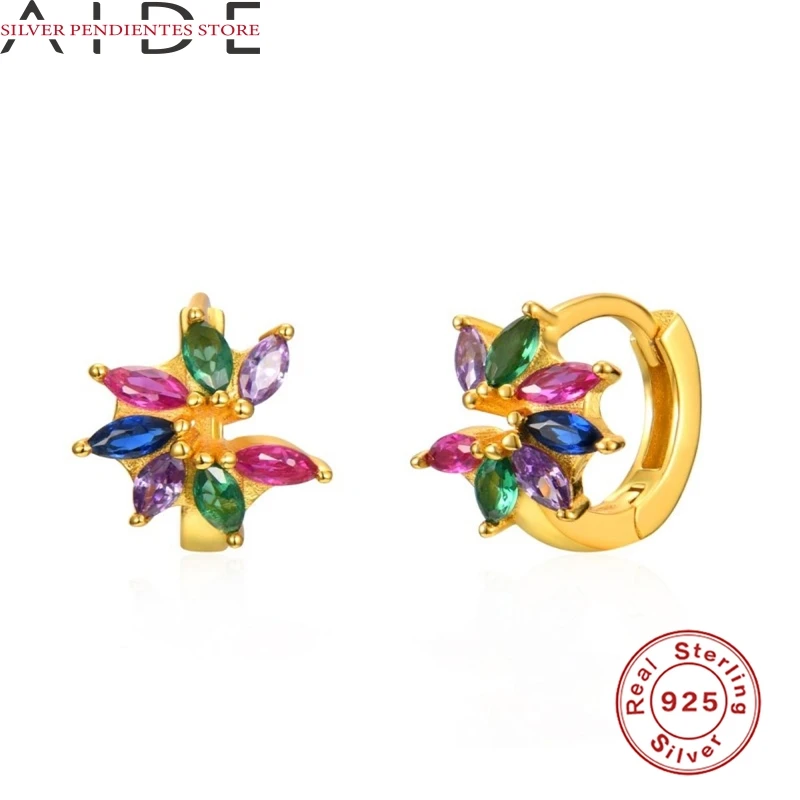 

AIDE INS S925 Sterling Silver Geometric Colorful Zircon Earring Women Pendientes Plata Hoops Earrings For Women Girls Jewlery