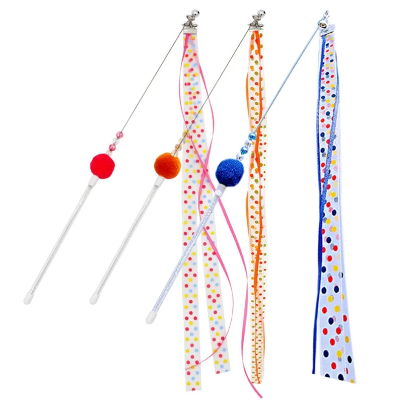 

Cat Toy Cats Pet Ribbon Teaser Cat Toy Funny Plush Kitten Wand Toy Cat Teasing Wand with Bell Toys for Cats Pet Products