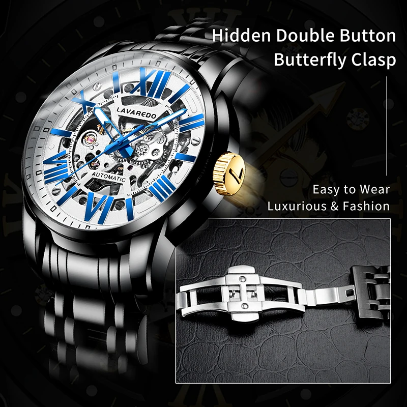 Роскошные автоматические механические часы Lavaredo для мужчин скелетоны деловые