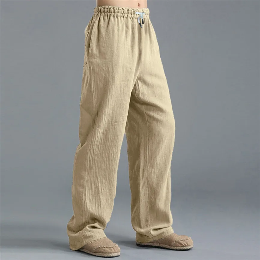 2019 осенние брюки супер размера мужские модные льняные Стильные Свободные