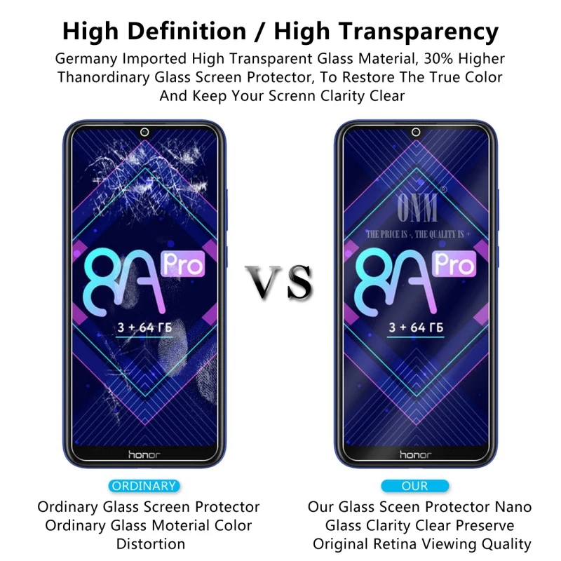 Закаленное стекло для huawei Honor 8A Pro Защитное экрана премиум класса закаленное