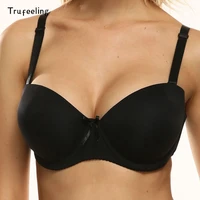trufeeling black color middle cup push up bra half cup soft comfort fit deep v bra gather breast for sexy women bra 36d 38d 40d