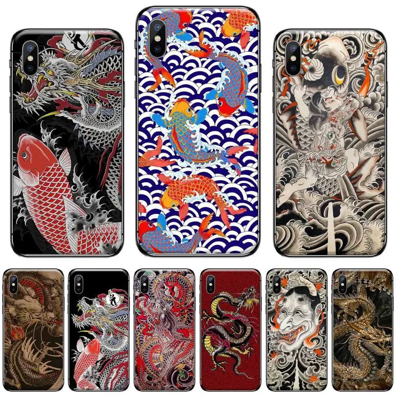 

Tattoo Japanese Koi Dragon Phone Case for iPhone 13 11 12 pro XS MAX 8 7 6 6S Plus X 5S SE 2020 XR