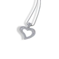 2022 gold silver color hollow heart charm pendant paved 5a cubic zircon with box chain necklace for women lady wedding jewelry