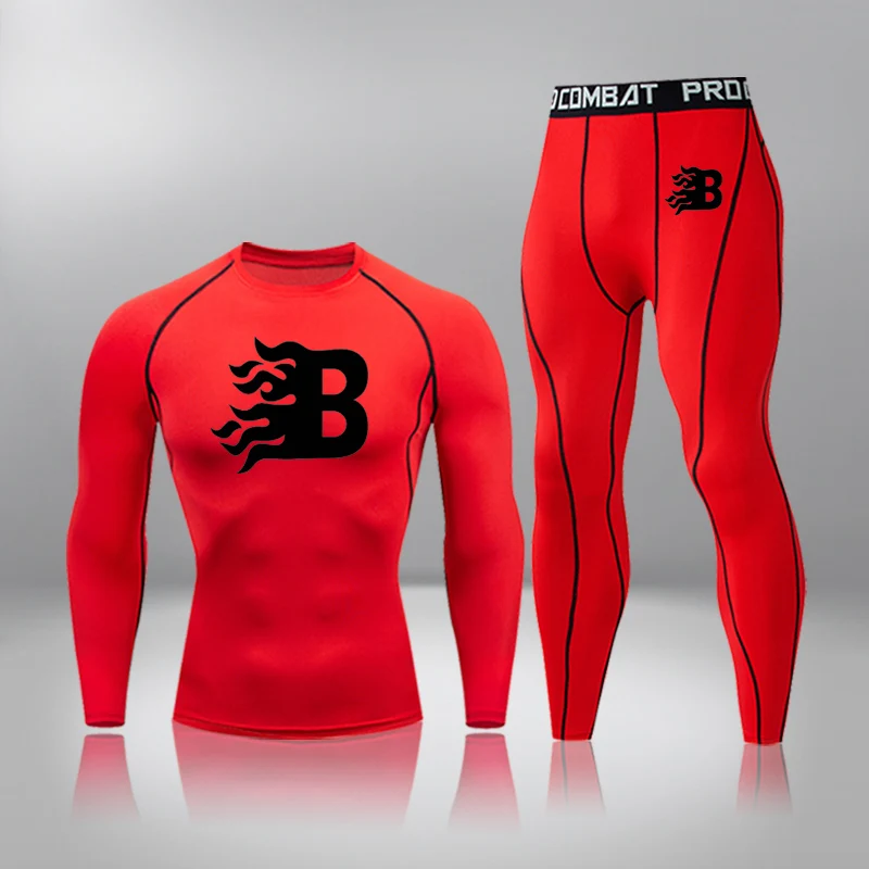 

Мужское термобелье, костюм для MMA Rashguard, костюм для фитнеса, спортивные Леггинсы, костюм сплошного цвета, Мужская компрессионная одежда, кост...