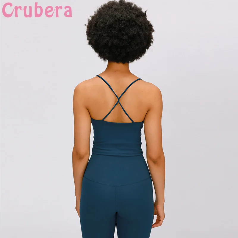 

CRUBERA Anti-sweat Classic Push Up Padded Workout Crop Vest Training Sports Bras Crop Tops Women Athletic Fitness Gym Bras