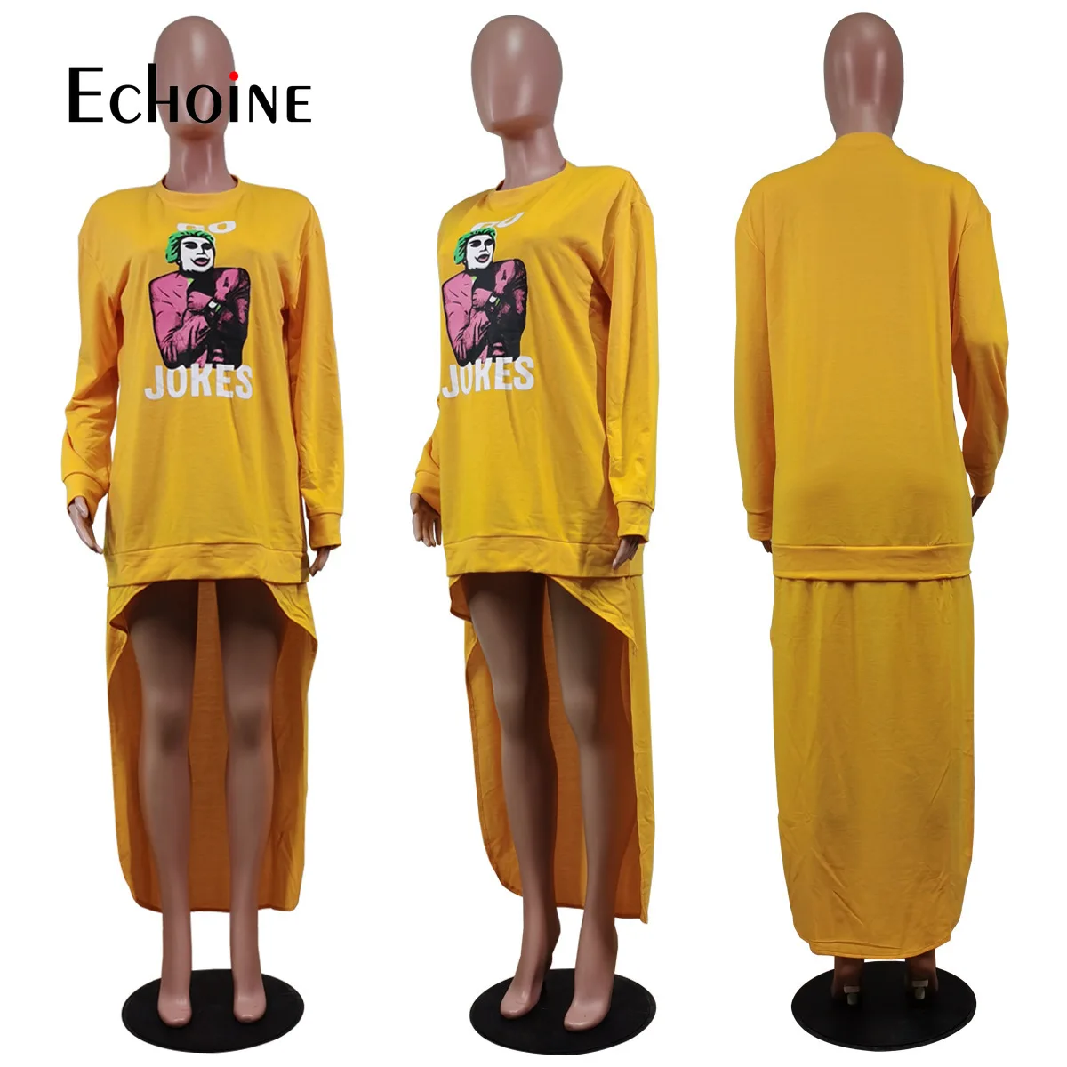 

Echoine 2020 Autumn Winter Women Character Print Irregular back swing Sweatshirt Streetwear Fashion Long Sleeve Pullover clothes