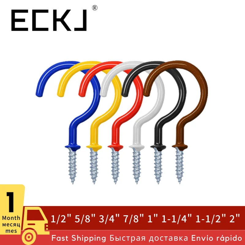 

ECKJ Small/Large Screw in Wood Vinyl Coated Ceiling Hook for Kitchen Heavy Duty Hang Cup Plant DIY Ornaments Black White