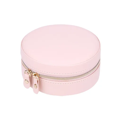 Light Pink Полиуретановая шкатулка для украшений на молнии, мини портативные серьги, кольца, органайзер для женщин, дорожная кожа, портативный Круглый драгоценный камень, дисплей, подарок на день рождения, новинка - Цвет: Light Pink