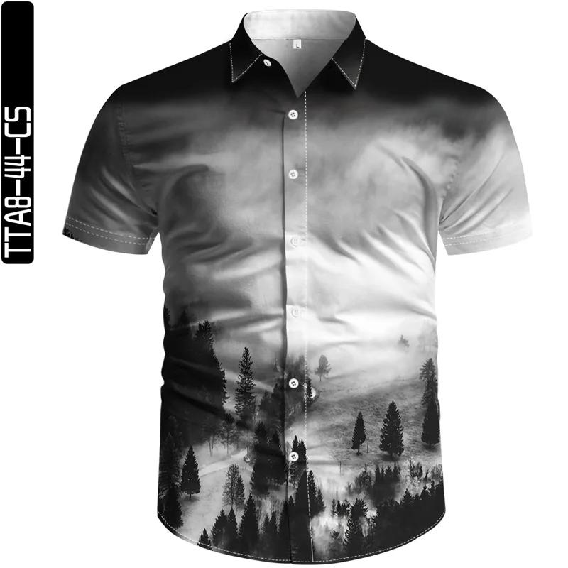 

Summer high-quality men's Hawaiian shirt tree element 3D printing lapel short-sleeved loose beach shirt casual Harajuku style