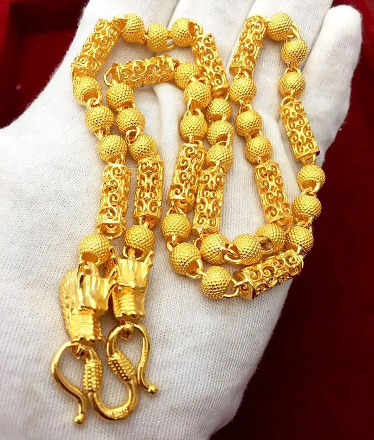 

Heavy Column Neck Chain Frosted Ball Yellow Gold Filled Mens Chain Hip Hop Gothic Dragon Heavy Vintage Necklace Accessories