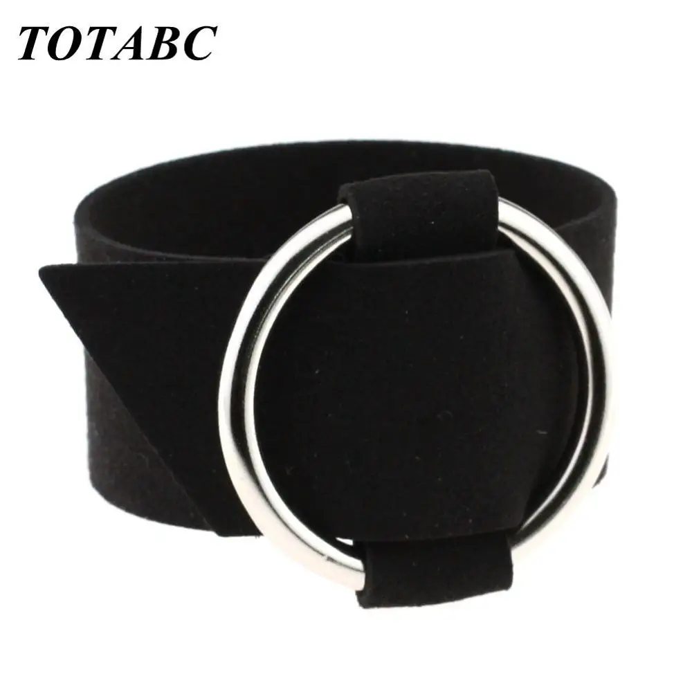 

Fashion Charm Wide Black Velvet Leather Bracelets Multicolor Metal Big Circle Wrap Bracelet Femme Wristband Jewelry