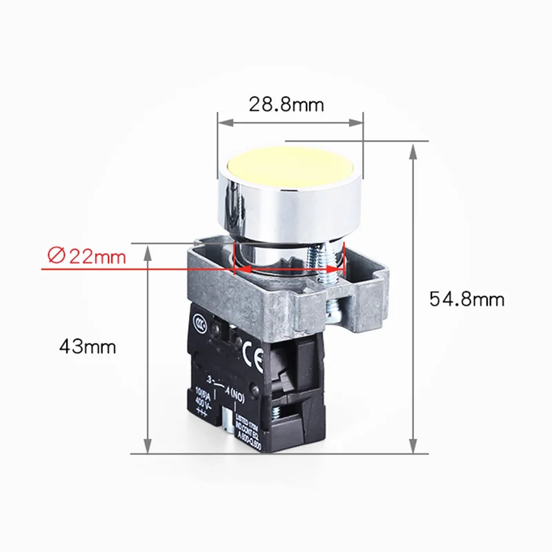 

Momentary Push button switch 22mm 10A 240V~3A Circular small size Flat round Panel NC/NO XB2-BA31 XB2-BA42 ZB2-BE101C 102C