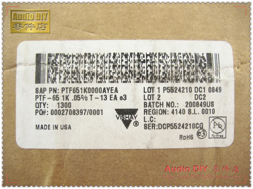 10PCS VISHAY DALE PTF65 1K 0.5W 0.05% 10ppm Axial Resistance PTF-65 1k T13 High precision low temperature drift metal resistor |