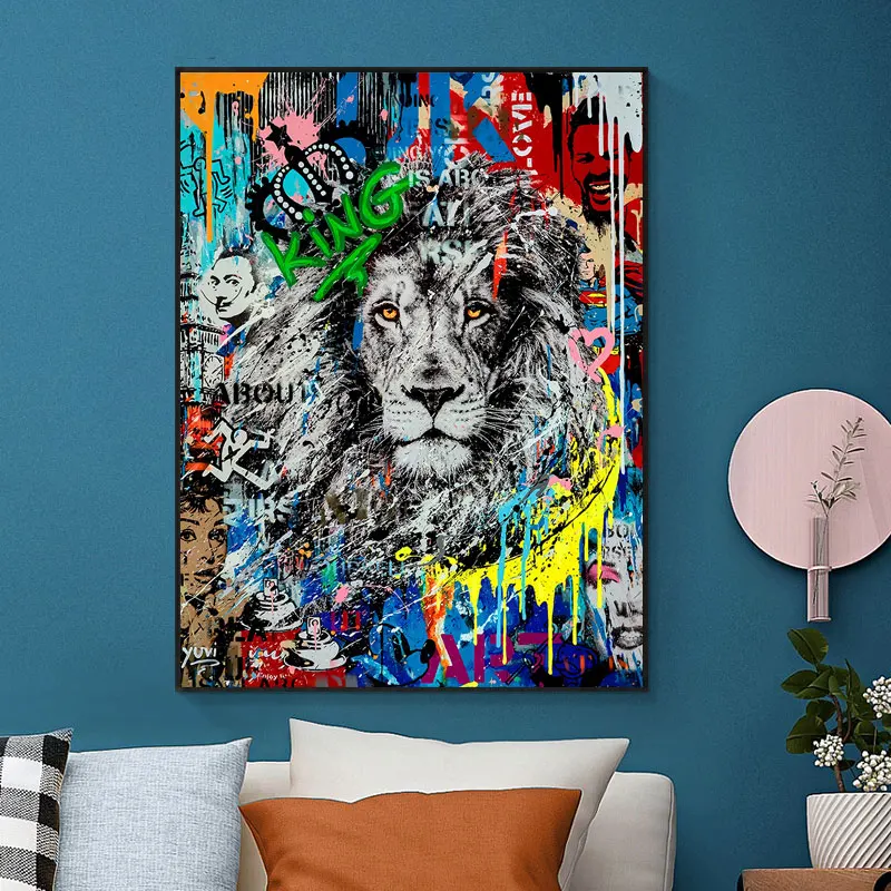 

Lion king Street Graffiti Art Posters And Prints Abstract Canvas Painting On Wall Art Picture For Living Room Home Decoration