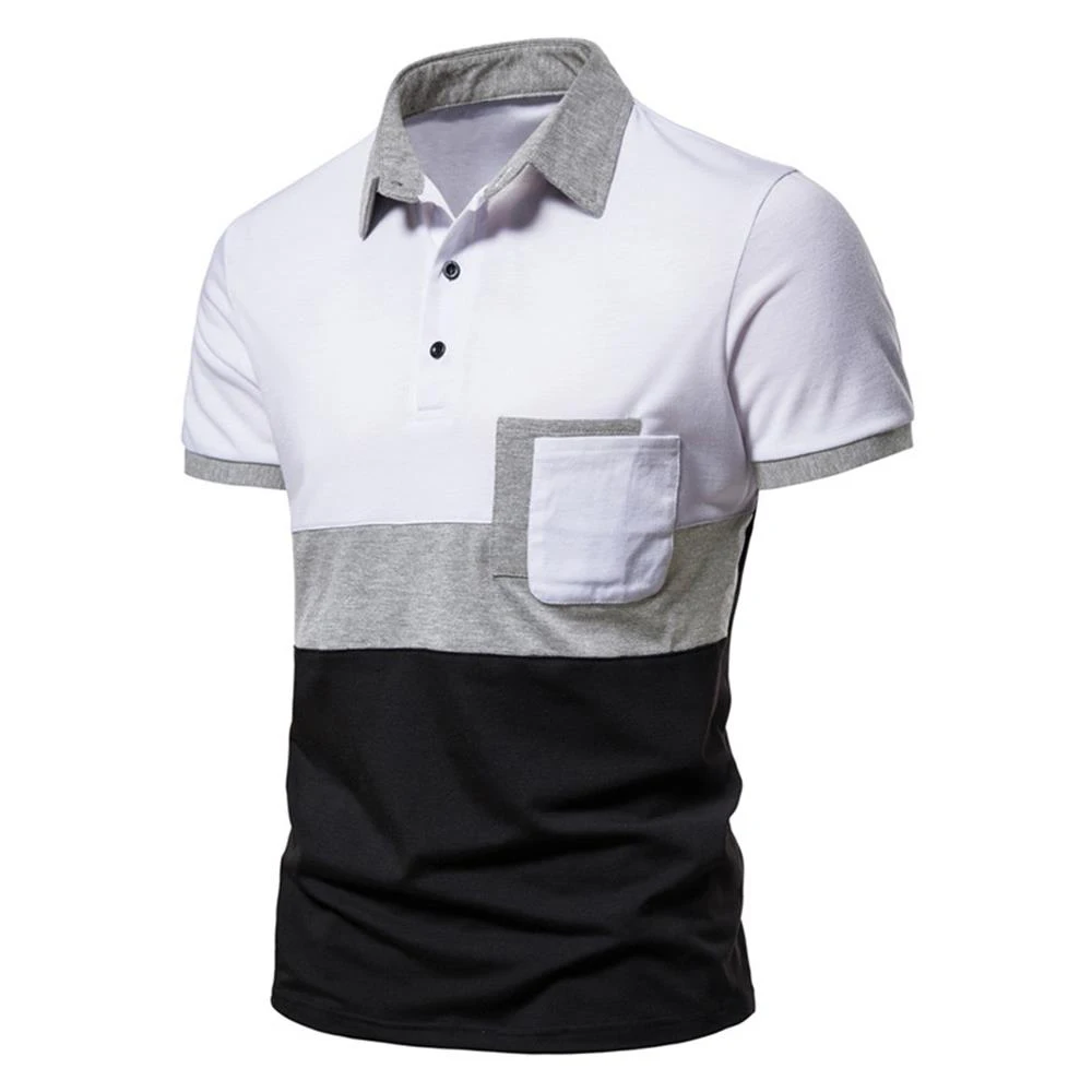 

Lapel T-shirt POLO Shirt Contrast Color Patchwork Man Tee Pockets Summer 2021 Turn-down Collar Casual Style Button Men's Clothes
