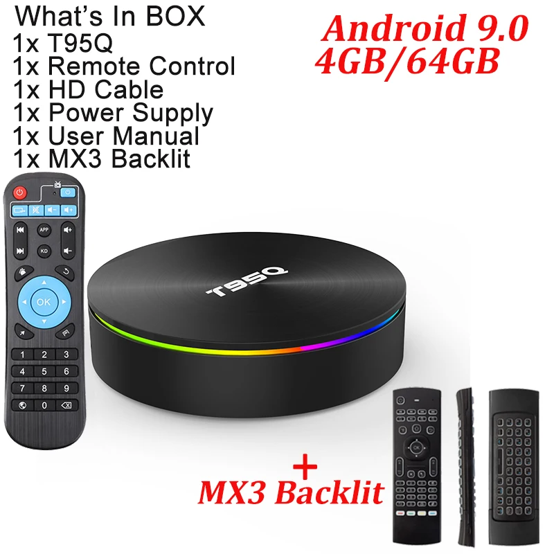 4G 64G With MX3 T95Q 4 Гб 64 ГБ Android 9,0 ТВ приставка Amlogic S905X2 четырехъядерный LPDDR3 2,4G& 5 ГГц двойной Wifi BT4.1 H.265 4K медиаплеер смарт-бокс - Цвет: 4G 64G With MX3