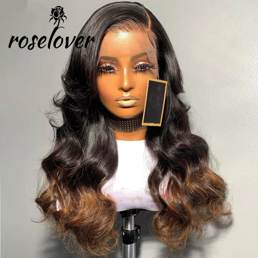 

Парик омбре с коричневой кружевной передней частью, цветные человеческие волосы 13x4, волнистые передние парики, бразильские парики без повр...