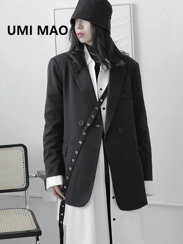 

UMI MAO Yoji Yamamoto Dark Black Blazers Female Niche Designer Retro Suit Asymmetrical Top Deconstruction Trend Jacket Femme Y2k