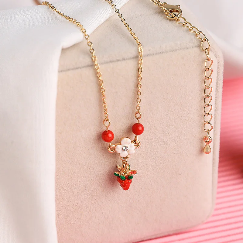 Новое популярное модное блестящее ожерелье с подвеской клубничный цветок