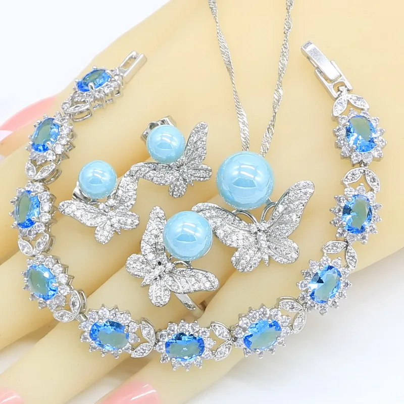 Женские наборы свадебных украшений с жемчугом Серебристые серьги гвоздики