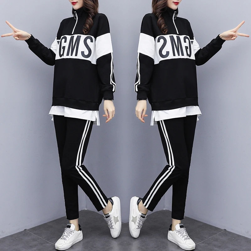 Женский спортивный костюм весенний 2020 женский топ с отворотом и брюки комплект